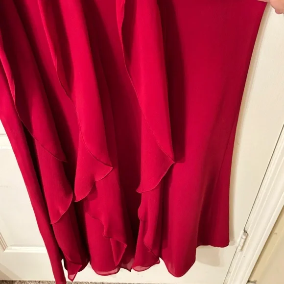 WHITE BY VERA WANG Womens Dress Chiffon Gown Size 8 Red Ruffles Wrap Bust Belted - Picture 10 of 13